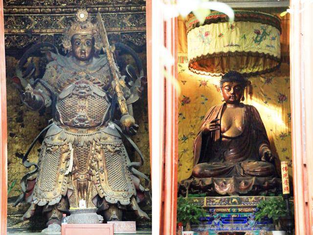 백마사 천왕전의 위태보살과 대불전의 석가모니불. ⓒ최종명