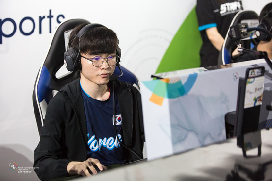 Faker games during the 2018 Jakarta Palembang Asian Games in Indonesia. [ASIAN ELECTRONICS SPORTS FEDERATION]