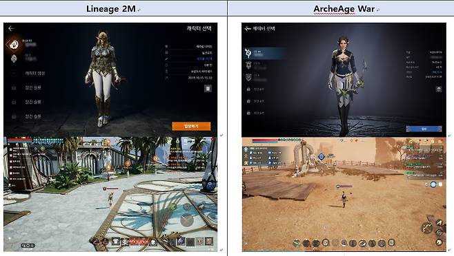 In-game images of Lineage 2M (left) and ArcheAge War (NCSoft)