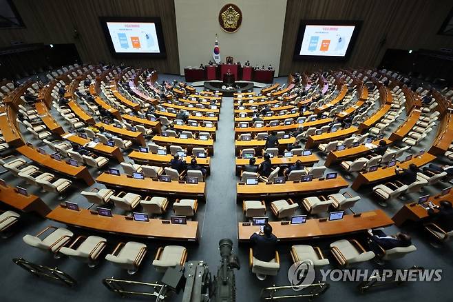 지난 11일 오후 국회 본회의장.
[연합뉴스 자료사진]