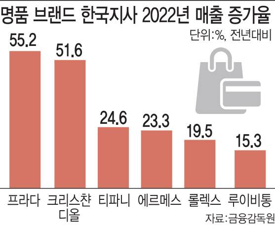 명품 브랜드 한국지사 2022년 매출 증가율 현황[그래픽=이데일리 김일환 기자]