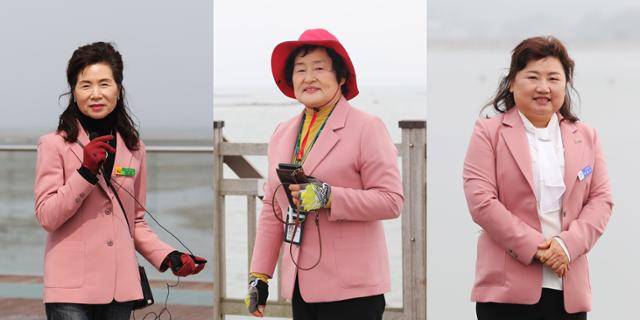 남도한바퀴 투어에는 각 지자체 문화관광해설사가 동행한다. 왼쪽부터 최이순(무안군), 이복임(함평군), 박해자(영광군) 해설사. ⓒ박준규