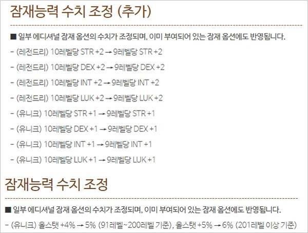 - 18일 오후 5시 경에 올라온 신규 에디셔널 잠재능력 옵션 개편안&nbsp;