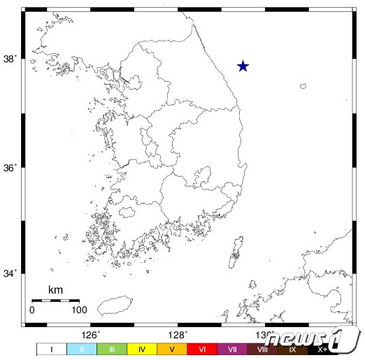 강원 동해시 북동쪽 50km 해역 지진 발생지점.(기상청 제공) 2023.4.25/뉴스1