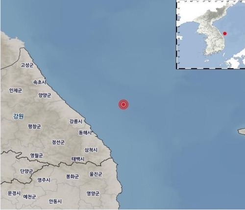 강원 동해 북동쪽 바다서 규모 3.5 지진. [사진 제공 = 기상청]