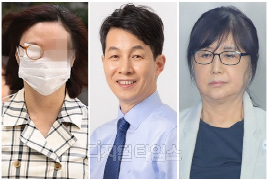 (왼쪽부터) 조국 전 법무부 장관 부인 정경심 전 동양대 교수, 윤건영 더불어민주당 의원, 최서원씨(개명 전 최순실씨). <디지털타임스 DB, 연합뉴스>