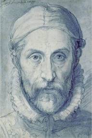 주세페 아르침볼도가 그린 자화상. 진지한 표정을 짓고 있지만, 장난기를 억누르고 있는 것처럼 보이기도 한다.