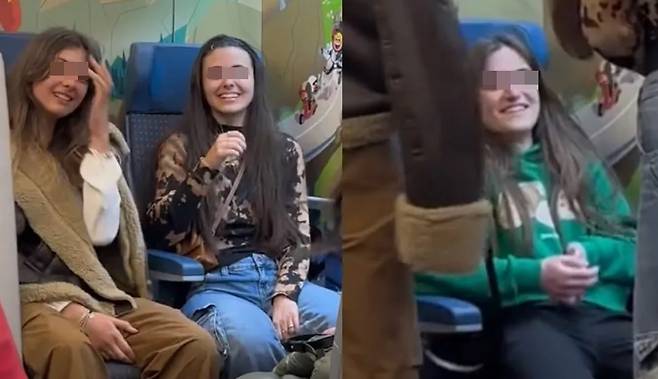 유세프 일행을 보며 웃으며 조롱하는 문제의 이탈리아 여대생들