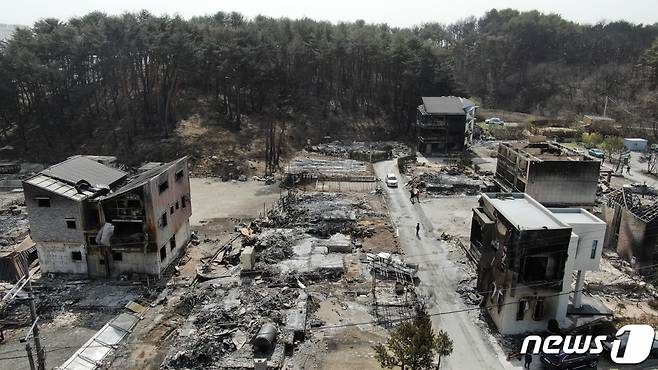 지난 4월 12일 오전 강원도 강릉시 저동골길 펜션단지가 전날 발생한 강릉 산불 화재로 전소돼있다. /사진=뉴스1