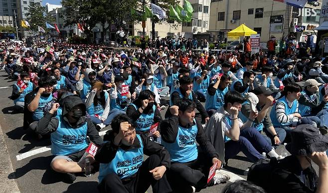 오늘(1일) 제주시청에서 열린 세계노동절 제주대회(사진, 강효섭 기자)