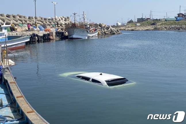 지난달 30일 오후 1시5분쯤 경북 포항시 남구 호미곶면 강사리 방파제 인근 도로에 주차돼 있던 SUV 차량이 미역 건조 작업 중이던 80대 마을 주민을 덮친 후 바다에 빠졌다. /사진=뉴스1(포항남부소방서 제공)