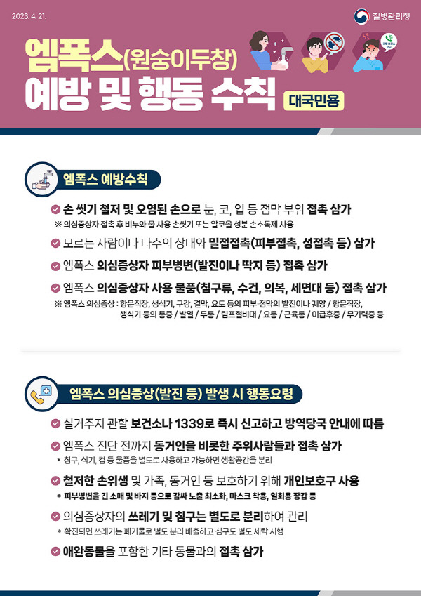 엠폭스 예방 및 행동수칙. 질병관리청