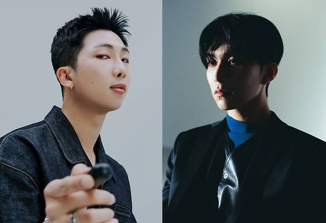 RM of BTS (left) and singer-songwriter Colde. (Big Hit Music/Wavy)