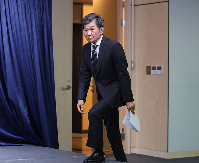 ▲ 대한축구협회 정몽규 회장이 3일 신임 이사진 발표 기자회견을 열었다. ⓒ연합뉴스