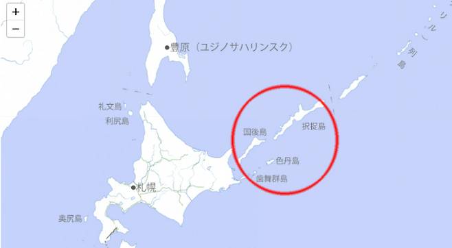 북방 4개섬을 일본 영토로 표기한 일본 기상청의 지도. 일본기상청 홈페이지 캡처