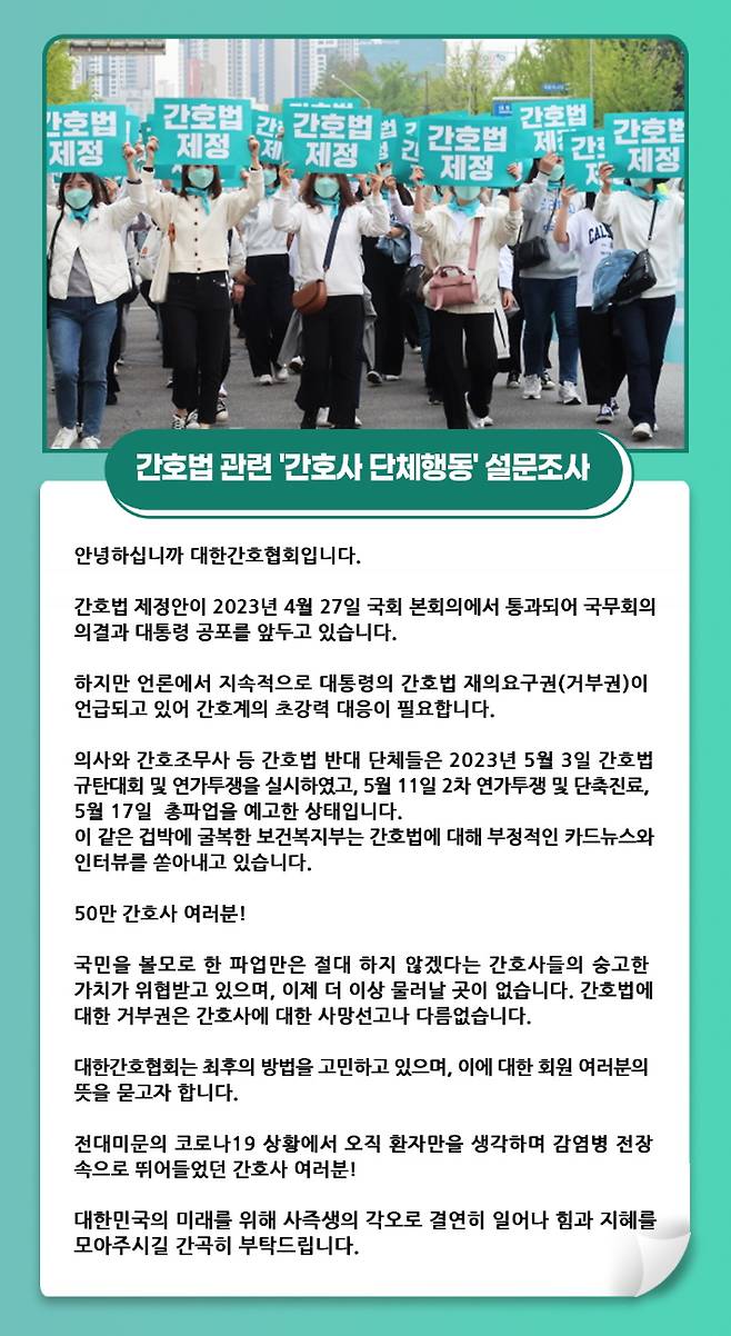 간호법 관련 간호사 단체행동 설문조사. 대한간호협회 제공