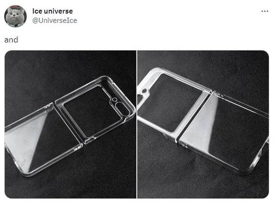 올해 여름 공개될 삼성전자 갤럭시Z 플립5의 투명 보호 케이스로 추정되는 사진. 아이스유니버스 트위터 계정 캡처
