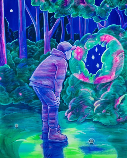 유재연, The inevitable pause 가만히 들여다보는, 2023, Oil on canvas, 152.5x121.8cm (아트소향 제공)