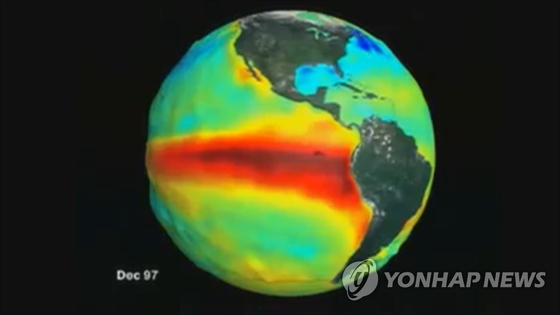 태평양의 바닷물이 따뜻해지는 엘리뇨 현상을 표시한 그림 〈사진=연합뉴스〉
