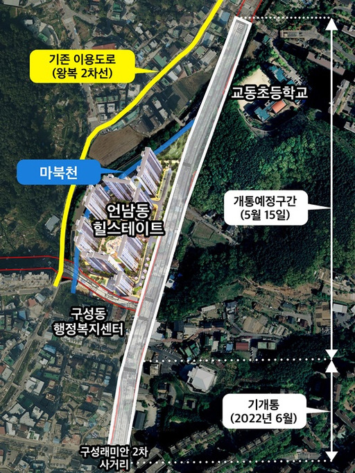 용인특례시 기흥구 언남동 도시계획도로 대3-6호 전면 개통 구간. 용인특례시 제공