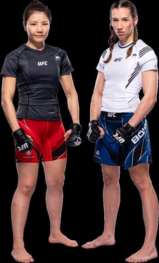 14일 경기를 하는 김지연(왼쪽)과 만디뵘(사진=UFC)