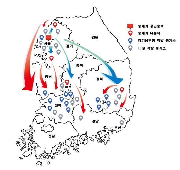 공급총책 A씨 관련 전국 불법 중계소 단속･검거현황 및 유통망 지도ⓒ경기남부경찰청 제공