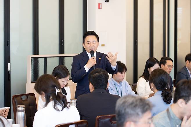 원희룡 국토교통부 장관이 16일 세종시에서 열린 출입기자단 월례 오찬 간담회에서 발언하고 있다. 2023.5.16 [사진 = 연합뉴스]