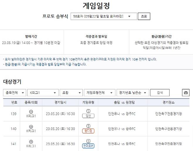 프로토 승부식 한경기구매 K리그1 인천-광주전 대상경기. 사진제공=스포츠토토코리아