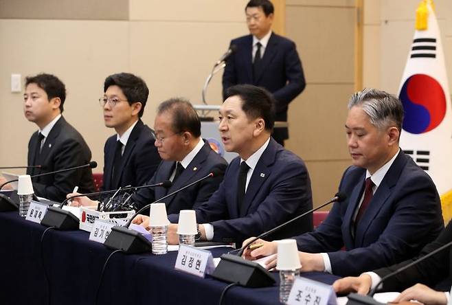 국민의힘 김기현 대표가 18일 오전 광주 서구 치평동 김대중컨벤션센터에서 열린 광주 현장 최고위원회의에서 발언하고 있다. ⓒ연합뉴스