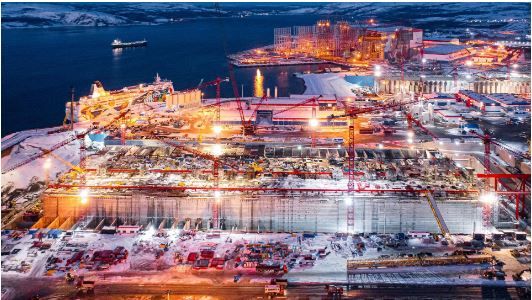 러시아에 건설 중인 '북극 LNG-2 프로젝트'. 사진=관찰자망 캡처