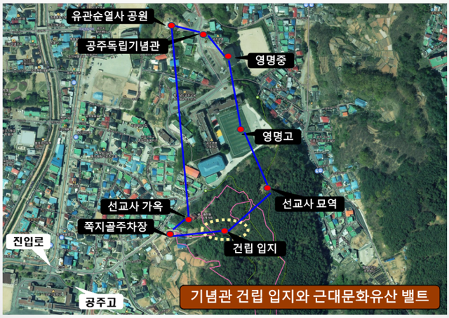 충남 공주시가 추진하는 한국여성독립운동기념관 입지와 근대문화유산 벨트. 공주시 제공