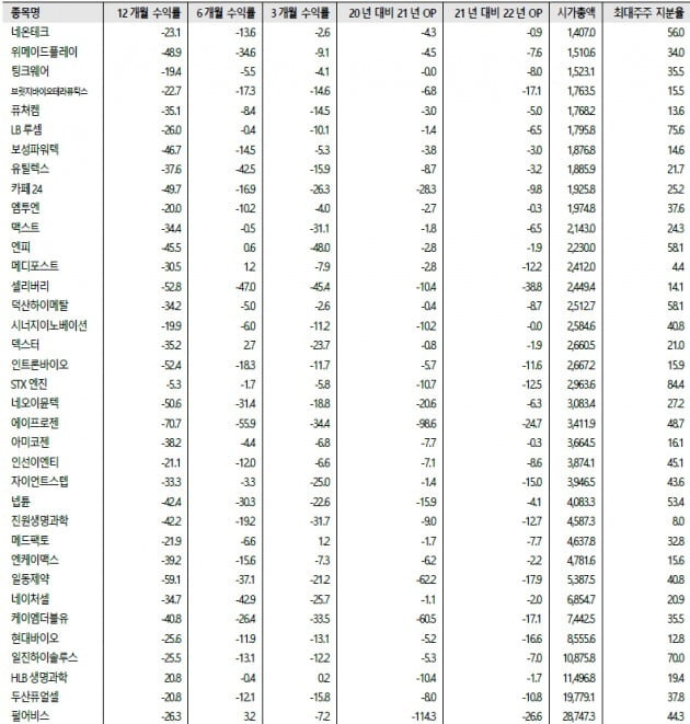 소수주주 적극적 주주권 행사 가능성 높은 기업들 일부. 자료=SK증권 리서치센터