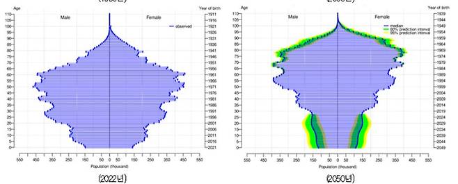 한국 인구피라미드 전망[한경연 제공]