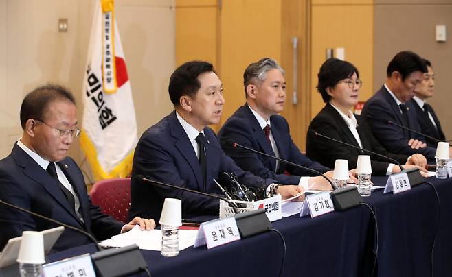 김기현 국민의힘 대표가 18일 오전 광주 서구 치평동 김대중컨벤션센터에서 열린 광주 현장 최고위원회의에서 발언하고 있다. ⓒ연합뉴스