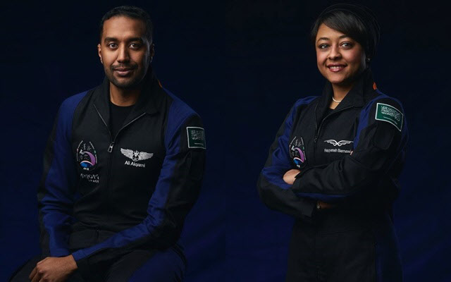 사우디아라비아 우주비행사들. 라야나 바나위(오른쪽)와 알리 알카르니(왼쪽).(사진=액시엄스페이스)