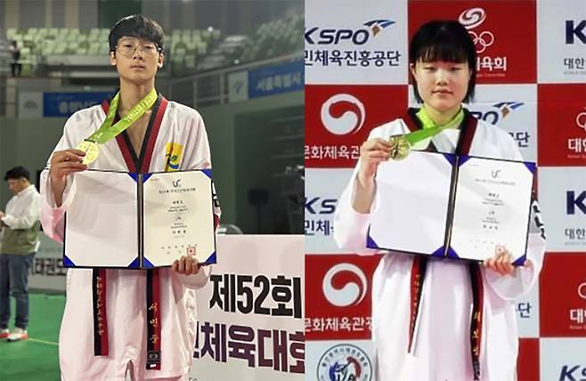 [무안=뉴시스] 제52회 전국소년체육대회 사전경기 태권도 금메달 서민준(전남체육중·왼쪽), 최보영(목포유달중). (사진=전남체육회 제공). photo@newsis.com *재판매 및 DB 금지