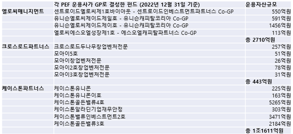 2022년 12월 31일 기준 금융감독원 ‘기관전용 사모집합투자기구 현황’ (사진=블로터)