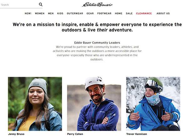 전문등반가 대신 인지도 높은 활동가를 홍보 모델로 내세운 에디바우어. 홈페이지 캡처.