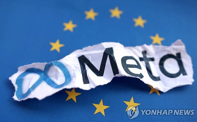 EU기와 메타 로고 [로이터=연합뉴스] 다도 루비치 일러스트. 2023. 5. 23. photo@yna.co.kr