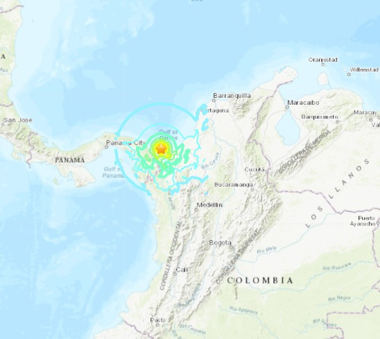 25일(현지시간) 오전 3시5분쯤 규모 6.6의 지진이 파나마-콜롬비아 국경 내 '다리엔 간격'에서 발생했다. (USGS 갈무리) 2023.05.25.