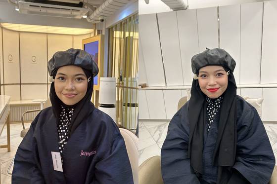 Rose Nicotine's makeup before, left, and after. [SHIN MIN-HEE]