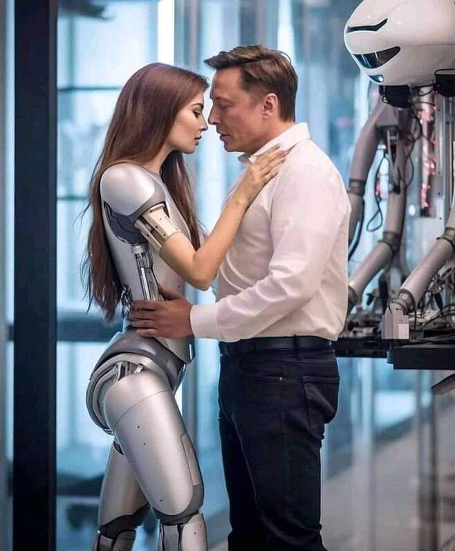 일론 머스크가 로봇과 키스하는 사진이 SNS에 퍼지며 화제를 모으고 있다. 트위터 캡쳐