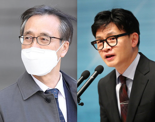 정진웅(왼쪽) 법무연수원 연구위원과 한동훈 법무부 장관. 연합뉴스·뉴시스
