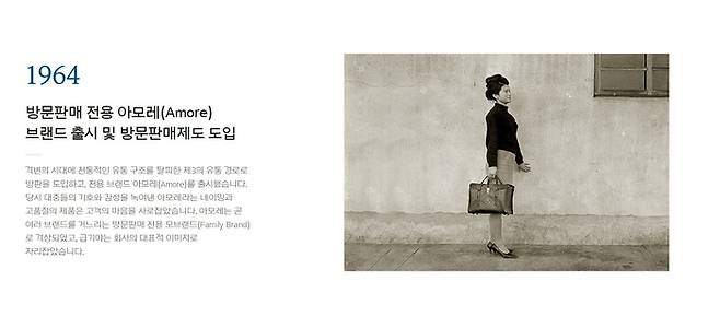 아모레퍼시픽 방문판매 역사. [사진=아모레퍼시픽 홈페이지 갈무리]