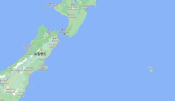 채텀 섬(뉴질랜드 남섬 오른쪽에 보이는 작은 섬)   [구글 지도 캡처 재판매 및 DB 금지]