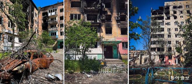 자카렌코가 지난달 29일 자신의 인스타그램에 올린 사진. 폭격으로 유리창이 전부 깨지고 불에 그을린 아파트 단지의 모습이다. 자카렌코는 팔로워가 6만 명에 육박하는 이 계정에 “도네츠크(우크라이나 동부 격전지)에서 찍은 사진”이라는 글과 함께 이 사진을 올렸다. 그는 현재도 사진과 영상으로 우크라이나전 상황을 전하고 있다.  사진 출처 이호르 자카렌코 인스타그램