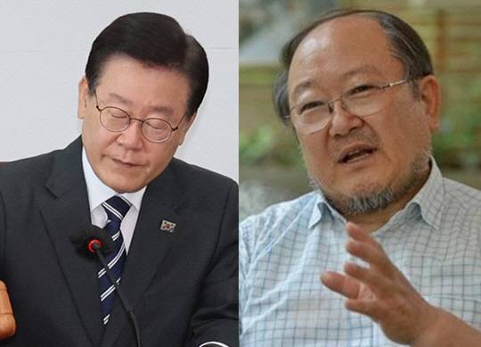 5일 국회에서 열린 더불어민주당 최고위원회의에서 의사봉을 두드리는 이재명(왼쪽부터) 당대표, 당일 민주당 혁신위원장으로 임명된 이래경 다른백년 명예이사장.<연합뉴스 사진 갈무리>