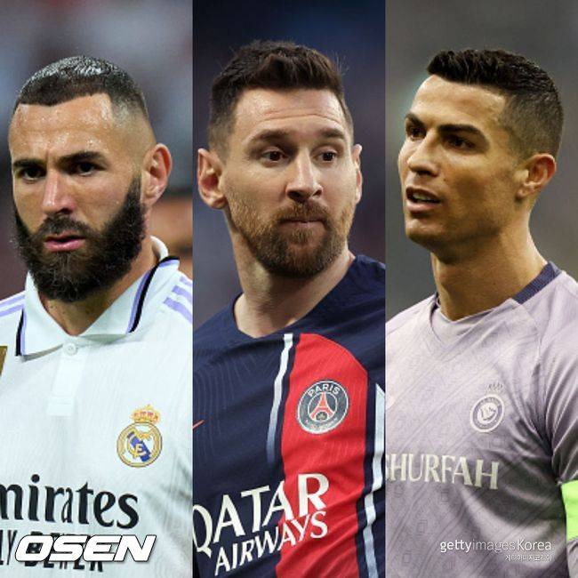 [사진] (왼쪽부터) 카림 벤제마, 리오넬 메시, 크리스티아누 호날두 / ⓒGettyimages(무단전재 및 재배포 금지)