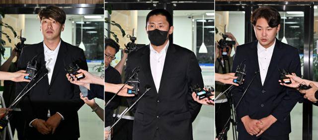김광현(왼쪽부터), 이용찬, 정철원이 7일 서울 야구회관에서 열린 한국야구위원회(KBO) 상벌위원회에 출석하고 있다. 뉴스1