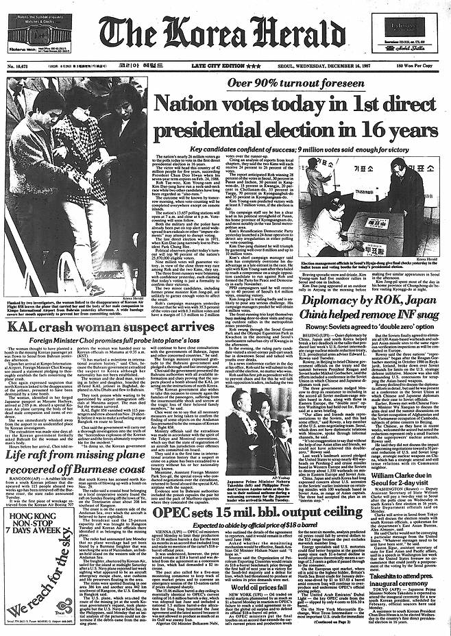 Front page of the Dec. 16, 1987 issue of The Korea Herald